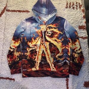 Naruto Uzumaki Size M Hoodie All Over Pullover Jacket Anime Fox Fire